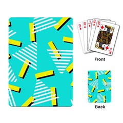 Vintage Unique Graphics Memphis Style Geometric Triangle Line Cube Yellow Green Blue Playing Card by Mariart