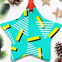 Vintage Unique Graphics Memphis Style Geometric Triangle Line Cube Yellow Green Blue Star Ornament (two Sides) by Mariart