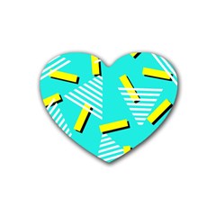 Vintage Unique Graphics Memphis Style Geometric Triangle Line Cube Yellow Green Blue Rubber Coaster (heart)  by Mariart