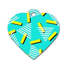 Vintage Unique Graphics Memphis Style Geometric Triangle Line Cube Yellow Green Blue Dog Tag Heart (two Sides) by Mariart