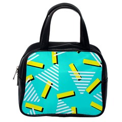 Vintage Unique Graphics Memphis Style Geometric Triangle Line Cube Yellow Green Blue Classic Handbags (one Side) by Mariart