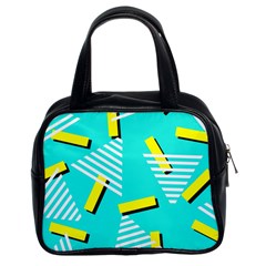 Vintage Unique Graphics Memphis Style Geometric Triangle Line Cube Yellow Green Blue Classic Handbags (2 Sides) by Mariart