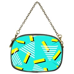 Vintage Unique Graphics Memphis Style Geometric Triangle Line Cube Yellow Green Blue Chain Purses (one Side)  by Mariart