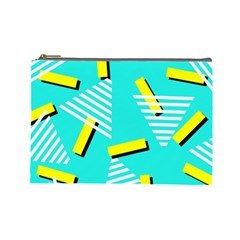 Vintage Unique Graphics Memphis Style Geometric Triangle Line Cube Yellow Green Blue Cosmetic Bag (large)  by Mariart