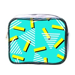 Vintage Unique Graphics Memphis Style Geometric Triangle Line Cube Yellow Green Blue Mini Toiletries Bags by Mariart