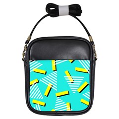 Vintage Unique Graphics Memphis Style Geometric Triangle Line Cube Yellow Green Blue Girls Sling Bags by Mariart