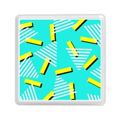 Vintage Unique Graphics Memphis Style Geometric Triangle Line Cube Yellow Green Blue Memory Card Reader (square) 