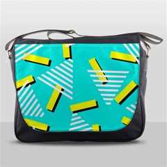 Vintage Unique Graphics Memphis Style Geometric Triangle Line Cube Yellow Green Blue Messenger Bags by Mariart