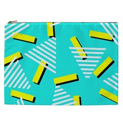 Vintage Unique Graphics Memphis Style Geometric Triangle Line Cube Yellow Green Blue Cosmetic Bag (xxl)  by Mariart