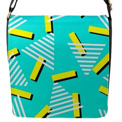 Vintage Unique Graphics Memphis Style Geometric Triangle Line Cube Yellow Green Blue Flap Messenger Bag (s) by Mariart