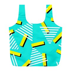 Vintage Unique Graphics Memphis Style Geometric Triangle Line Cube Yellow Green Blue Full Print Recycle Bags (l) 