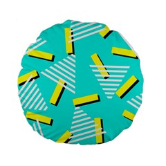 Vintage Unique Graphics Memphis Style Geometric Triangle Line Cube Yellow Green Blue Standard 15  Premium Flano Round Cushions