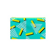 Vintage Unique Graphics Memphis Style Geometric Triangle Line Cube Yellow Green Blue Cosmetic Bag (xs) by Mariart