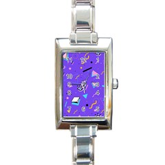 Vintage Unique Graphics Memphis Style Geometric Style Pattern Grapic Triangle Big Eye Purple Blue Rectangle Italian Charm Watch