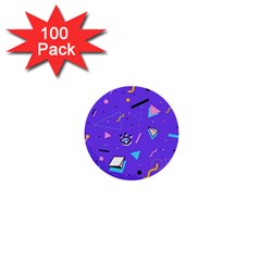 Vintage Unique Graphics Memphis Style Geometric Style Pattern Grapic Triangle Big Eye Purple Blue 1  Mini Buttons (100 Pack) 