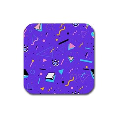 Vintage Unique Graphics Memphis Style Geometric Style Pattern Grapic Triangle Big Eye Purple Blue Rubber Coaster (square)  by Mariart