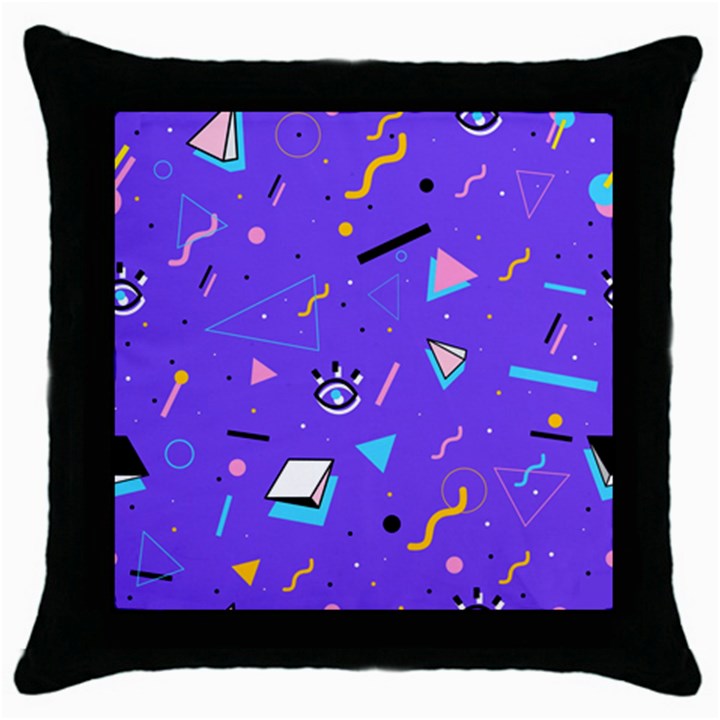 Vintage Unique Graphics Memphis Style Geometric Style Pattern Grapic Triangle Big Eye Purple Blue Throw Pillow Case (Black)