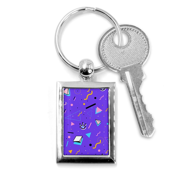 Vintage Unique Graphics Memphis Style Geometric Style Pattern Grapic Triangle Big Eye Purple Blue Key Chains (Rectangle) 