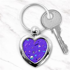 Vintage Unique Graphics Memphis Style Geometric Style Pattern Grapic Triangle Big Eye Purple Blue Key Chains (heart)  by Mariart