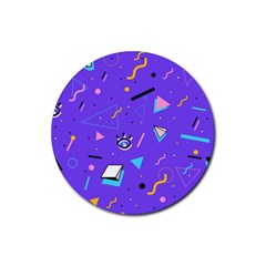 Vintage Unique Graphics Memphis Style Geometric Style Pattern Grapic Triangle Big Eye Purple Blue Rubber Round Coaster (4 Pack) 