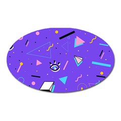 Vintage Unique Graphics Memphis Style Geometric Style Pattern Grapic Triangle Big Eye Purple Blue Oval Magnet by Mariart