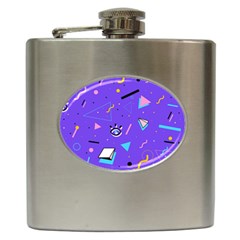 Vintage Unique Graphics Memphis Style Geometric Style Pattern Grapic Triangle Big Eye Purple Blue Hip Flask (6 Oz) by Mariart