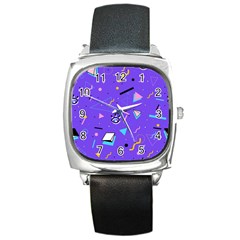 Vintage Unique Graphics Memphis Style Geometric Style Pattern Grapic Triangle Big Eye Purple Blue Square Metal Watch by Mariart