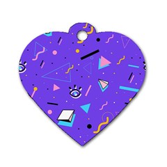 Vintage Unique Graphics Memphis Style Geometric Style Pattern Grapic Triangle Big Eye Purple Blue Dog Tag Heart (one Side) by Mariart