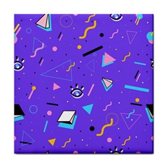 Vintage Unique Graphics Memphis Style Geometric Style Pattern Grapic Triangle Big Eye Purple Blue Face Towel by Mariart