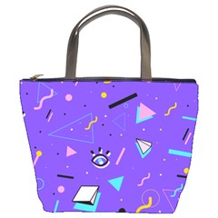 Vintage Unique Graphics Memphis Style Geometric Style Pattern Grapic Triangle Big Eye Purple Blue Bucket Bags by Mariart