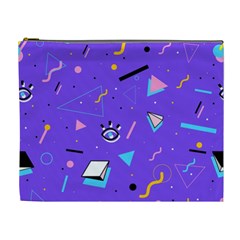 Vintage Unique Graphics Memphis Style Geometric Style Pattern Grapic Triangle Big Eye Purple Blue Cosmetic Bag (xl) by Mariart