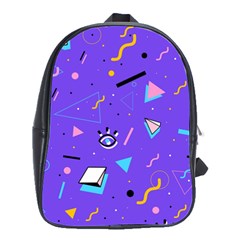 Vintage Unique Graphics Memphis Style Geometric Style Pattern Grapic Triangle Big Eye Purple Blue School Bags(large)  by Mariart