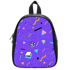 Vintage Unique Graphics Memphis Style Geometric Style Pattern Grapic Triangle Big Eye Purple Blue School Bags (small)  by Mariart