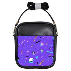 Vintage Unique Graphics Memphis Style Geometric Style Pattern Grapic Triangle Big Eye Purple Blue Girls Sling Bags