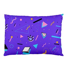 Vintage Unique Graphics Memphis Style Geometric Style Pattern Grapic Triangle Big Eye Purple Blue Pillow Case (two Sides) by Mariart