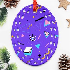 Vintage Unique Graphics Memphis Style Geometric Style Pattern Grapic Triangle Big Eye Purple Blue Ornament (oval Filigree) by Mariart