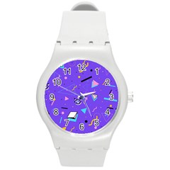 Vintage Unique Graphics Memphis Style Geometric Style Pattern Grapic Triangle Big Eye Purple Blue Round Plastic Sport Watch (m)