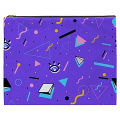 Vintage Unique Graphics Memphis Style Geometric Style Pattern Grapic Triangle Big Eye Purple Blue Cosmetic Bag (xxxl)  by Mariart