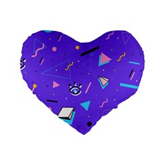 Vintage Unique Graphics Memphis Style Geometric Style Pattern Grapic Triangle Big Eye Purple Blue Standard 16  Premium Heart Shape Cushions by Mariart