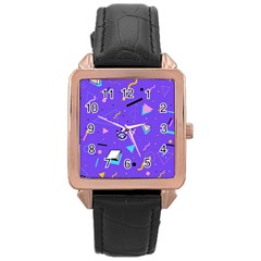 Vintage Unique Graphics Memphis Style Geometric Style Pattern Grapic Triangle Big Eye Purple Blue Rose Gold Leather Watch  by Mariart