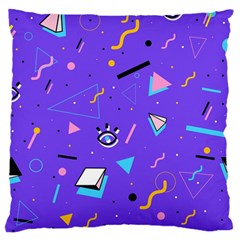 Vintage Unique Graphics Memphis Style Geometric Style Pattern Grapic Triangle Big Eye Purple Blue Standard Flano Cushion Case (one Side) by Mariart