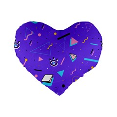 Vintage Unique Graphics Memphis Style Geometric Style Pattern Grapic Triangle Big Eye Purple Blue Standard 16  Premium Flano Heart Shape Cushions by Mariart