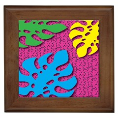 Vintage Unique Graphics Memphis Style Geometric Leaf Green Blue Yellow Pink Framed Tiles by Mariart