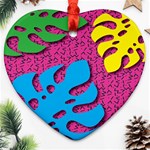 Vintage Unique Graphics Memphis Style Geometric Leaf Green Blue Yellow Pink Ornament (Heart) Front