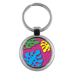 Vintage Unique Graphics Memphis Style Geometric Leaf Green Blue Yellow Pink Key Chains (round)  by Mariart