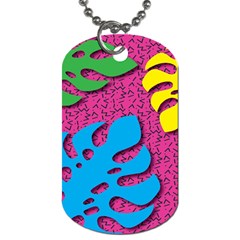 Vintage Unique Graphics Memphis Style Geometric Leaf Green Blue Yellow Pink Dog Tag (two Sides) by Mariart