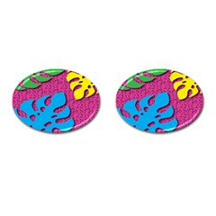 Vintage Unique Graphics Memphis Style Geometric Leaf Green Blue Yellow Pink Cufflinks (oval) by Mariart