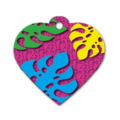 Vintage Unique Graphics Memphis Style Geometric Leaf Green Blue Yellow Pink Dog Tag Heart (two Sides) by Mariart