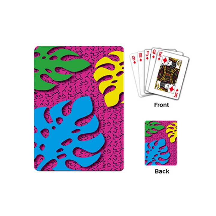 Vintage Unique Graphics Memphis Style Geometric Leaf Green Blue Yellow Pink Playing Cards (Mini) 