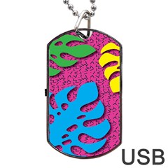 Vintage Unique Graphics Memphis Style Geometric Leaf Green Blue Yellow Pink Dog Tag Usb Flash (two Sides) by Mariart